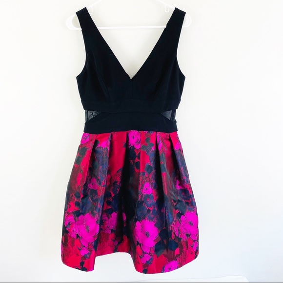 Xscape Printed Fit & Flare Dress Black Pink - Picture 3 of 8